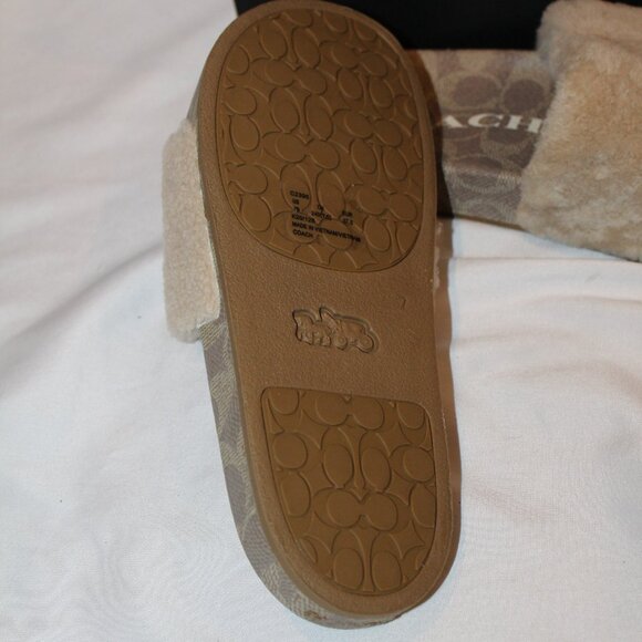NIB COACH WOMEN'S ULLA SHEARLING LOGO‎ SLIDE IVORY SIGNATURE SZ 7 - Picture 6 of 6